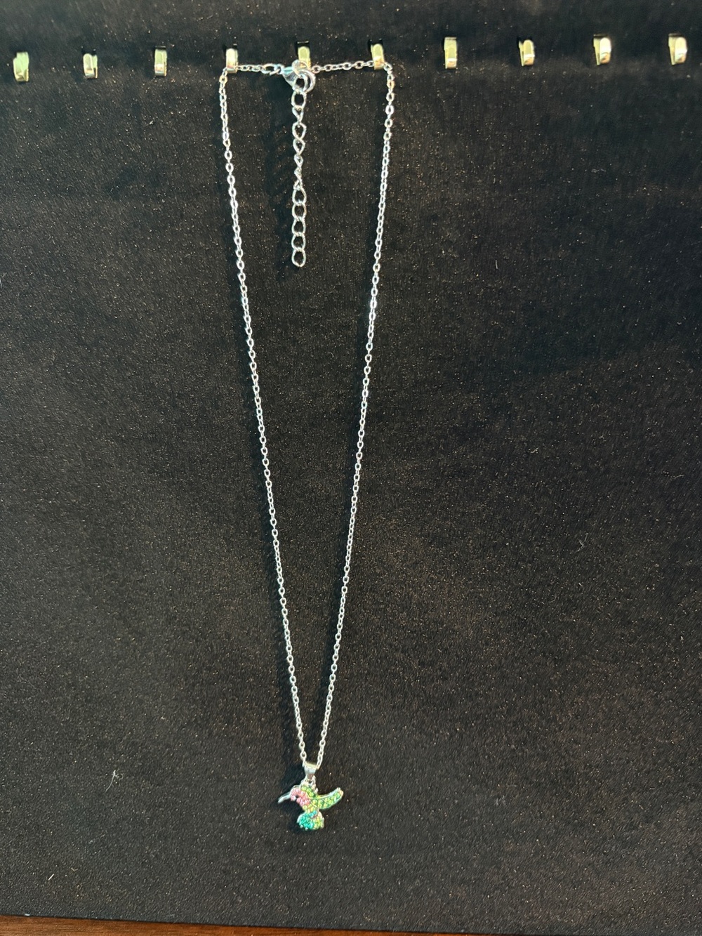 Hummingbird Crystal Pendant Necklace - Silver with Multicolor Stones